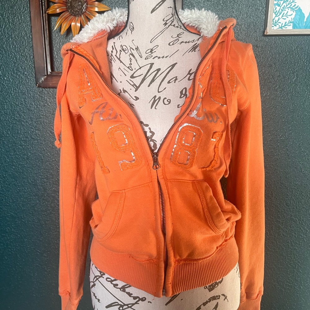 Vintage aero fur hood zip up hoodie